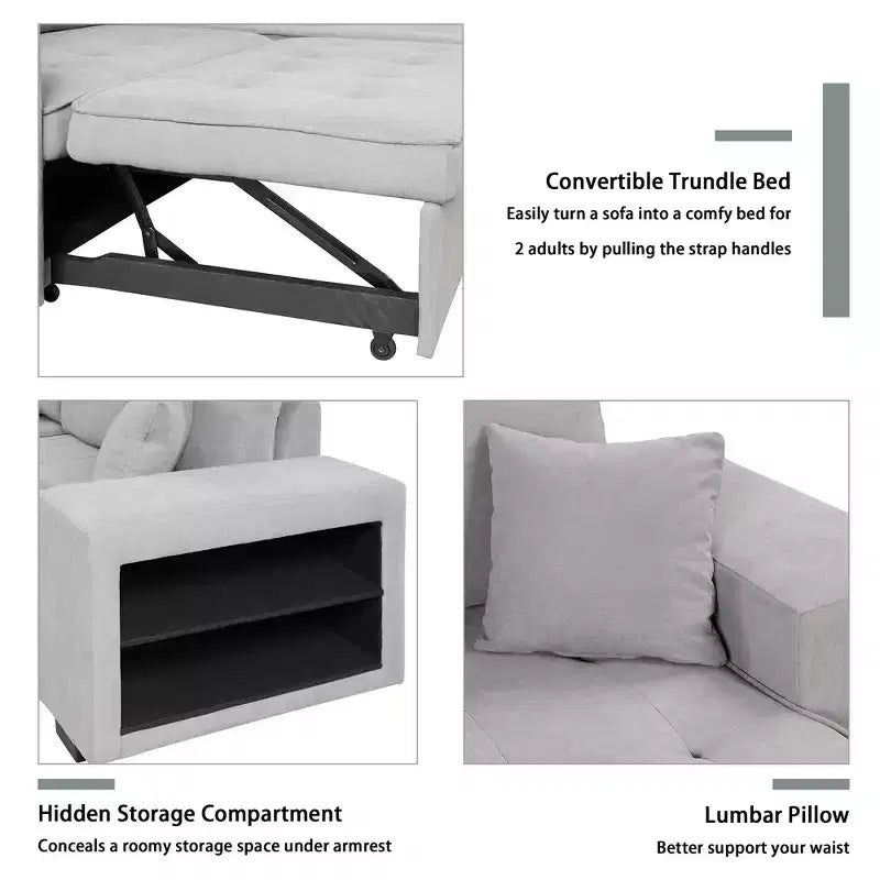 Sectionnel réversible en L de 104,5 po avec chaise longue de rangement et 2 poufs – Canapé-lit convertible 3 places pour salon