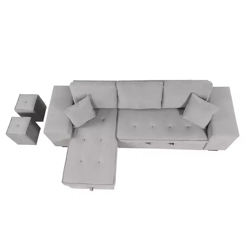 Sectionnel réversible en L de 104,5 po avec chaise longue de rangement et 2 poufs – Canapé-lit convertible 3 places pour salon
