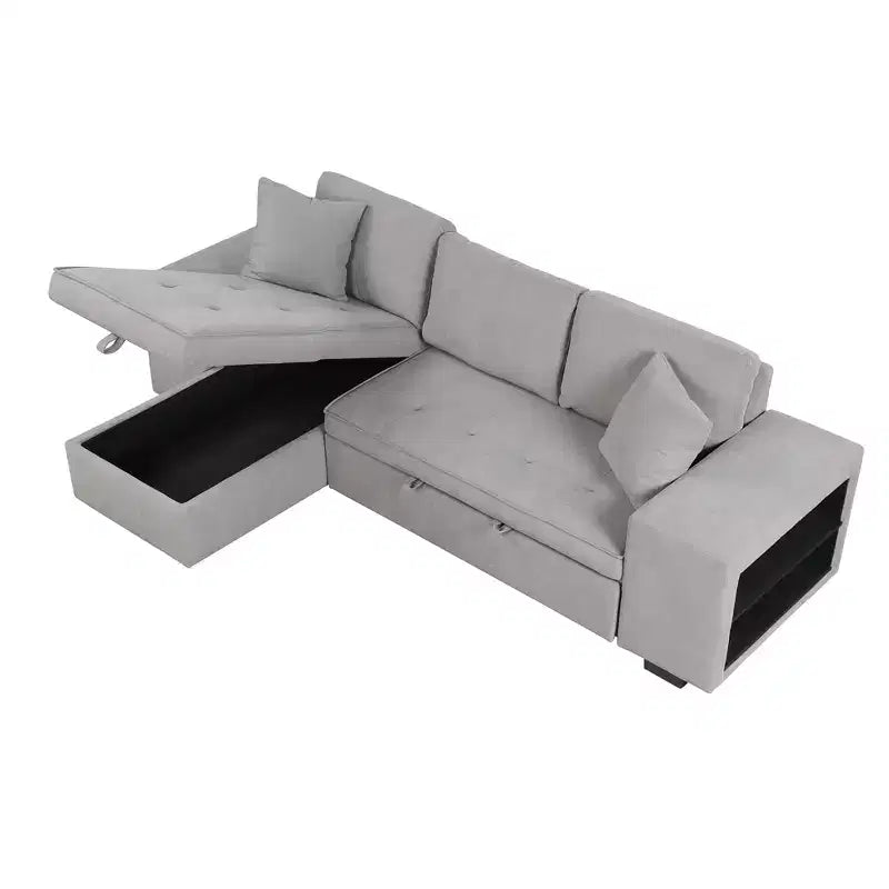 Sectionnel réversible en L de 104,5 po avec chaise longue de rangement et 2 poufs – Canapé-lit convertible 3 places pour salon