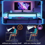 Bestier 63 Bureau de gaming avec lumière LED et support pour écran, bureau d'ordinateur avec porte-gobelet et crochet pour casque, poste de travail de gamer moderne pour bureau à domicile, noir