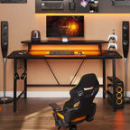 Bestier 63 Bureau de gaming avec lumière LED et support pour écran, bureau d'ordinateur avec porte-gobelet et crochet pour casque, poste de travail de gamer moderne pour bureau à domicile, noir