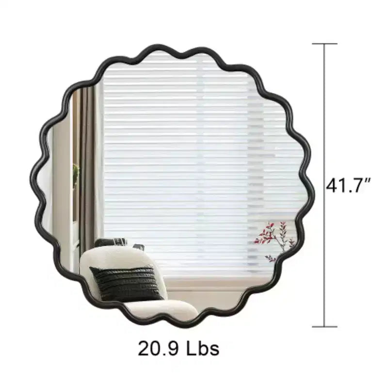 Miroir ondulé en bois massif 42 x 42 - Miroir mural de courtoisie noir pour salle de bain, chambre, salon, salle à manger