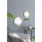 Miroir rond doré D15, miroir cercle avec cadre en fer pour salon, chambre, coiffeuse, entrée, couloir