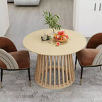 Table à manger ronde Vatros avec moulure grillagée en bois