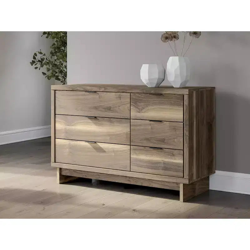 Signature Design by Ashley Darcalli Commode moderne à 6 tiroirs – Meuble de rangement de style Mid-Century – Fini noyer brun