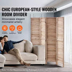 Paravent en bois 4 panneaux VEVOR, Cloison d'intimité pliable en bois, Séparateur de pièce intérieur à persiennes de 170 cm de haut, Écran de décoration portable