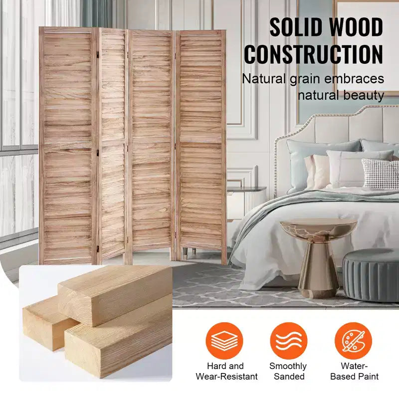 Paravent en bois 4 panneaux VEVOR, Cloison d'intimité pliable en bois, Séparateur de pièce intérieur à persiennes de 170 cm de haut, Écran de décoration portable