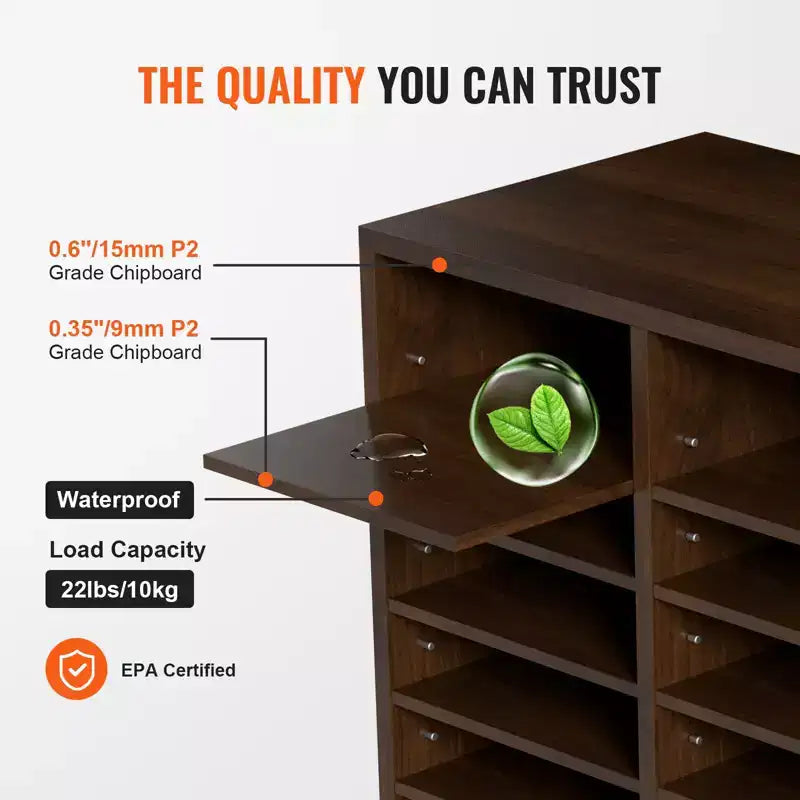 Organiseurs de Documents VEVOR, Casier de Bureau 24 Compartiments avec Étagères Réglables, Trieur de Documents en Bois 73,6 x 30,5 x 62 cm, Certifié EPA