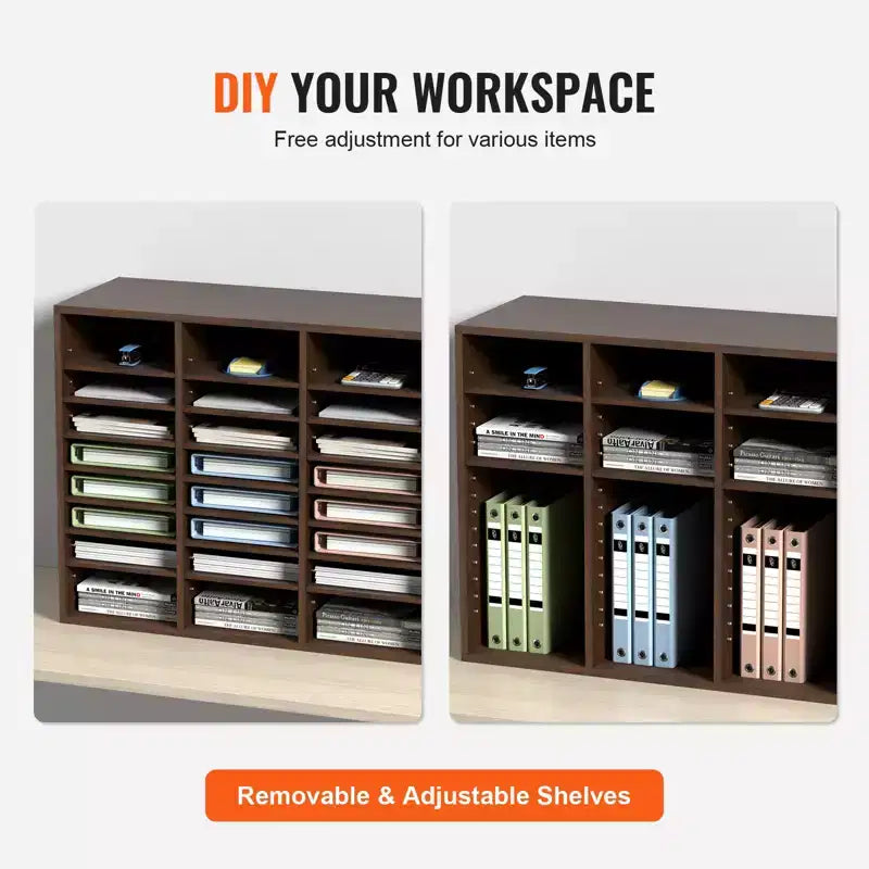 Organiseurs de Documents VEVOR, Casier de Bureau 24 Compartiments avec Étagères Réglables, Trieur de Documents en Bois 73,6 x 30,5 x 62 cm, Certifié EPA