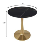 Table à manger ronde LeisureMod Bristol 24 - Plateau en pierre frittée et base en piédestal en acier doré robuste pour la cuisine et les petits espaces