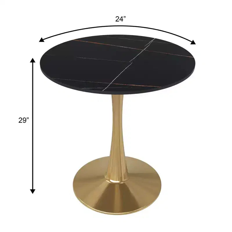 Table à manger ronde LeisureMod Bristol 24 - Plateau en pierre frittée et base en piédestal en acier doré robuste pour la cuisine et les petits espaces