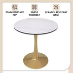 Table à manger ronde LeisureMod Bristol 24 - Plateau en pierre frittée et base en piédestal en acier doré robuste pour la cuisine et les petits espaces