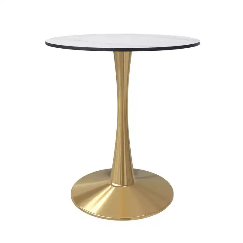 Table à manger ronde LeisureMod Bristol 24 - Plateau en pierre frittée et base en piédestal en acier doré robuste pour la cuisine et les petits espaces