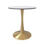 Table à manger ronde LeisureMod Bristol 24 - Plateau en pierre frittée et base en piédestal en acier doré robuste pour la cuisine et les petits espaces