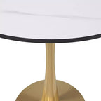 Table à manger ronde LeisureMod Bristol 24 - Plateau en pierre frittée et base en piédestal en acier doré robuste pour la cuisine et les petits espaces