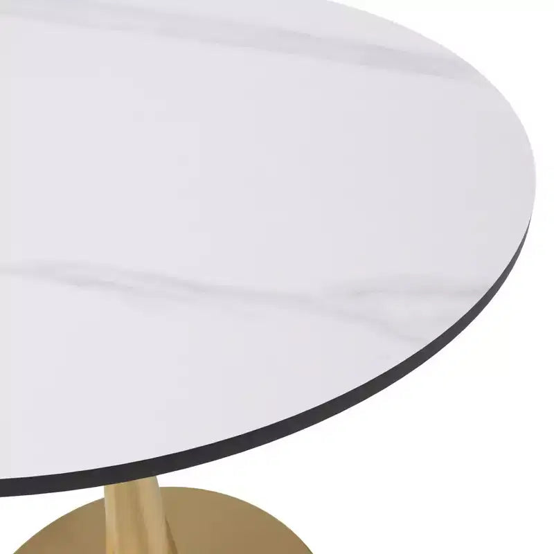 Table à manger ronde LeisureMod Bristol 24 - Plateau en pierre frittée et base en piédestal en acier doré robuste pour la cuisine et les petits espaces