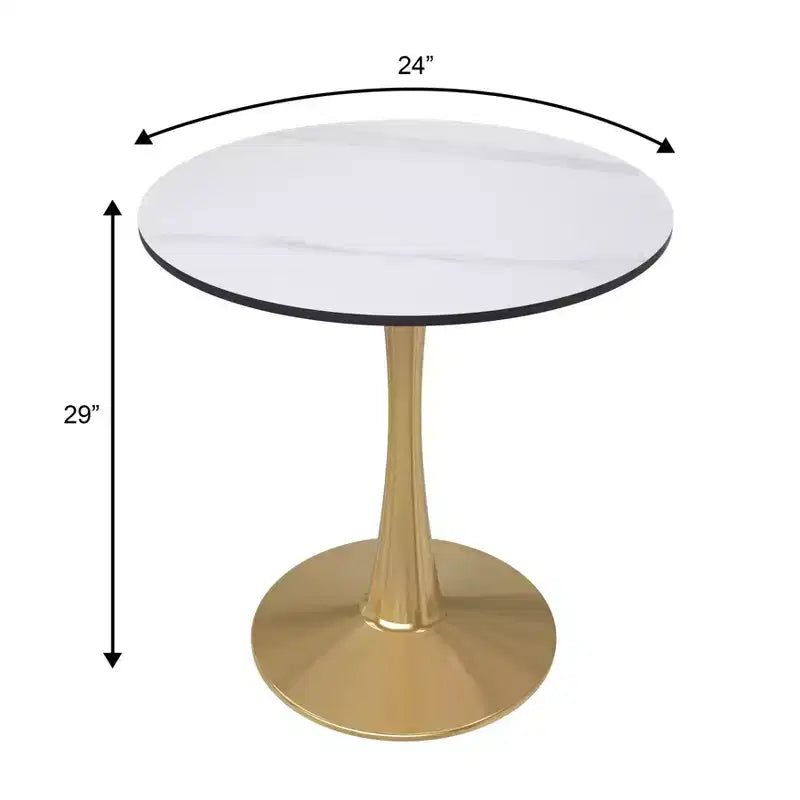 Table à manger ronde LeisureMod Bristol 24 - Plateau en pierre frittée et base en piédestal en acier doré robuste pour la cuisine et les petits espaces
