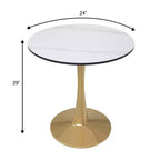 Table à manger ronde LeisureMod Bristol 24 - Plateau en pierre frittée et base en piédestal en acier doré robuste pour la cuisine et les petits espaces