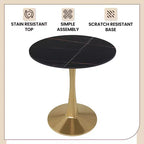 Table à manger ronde LeisureMod Bristol 24 - Plateau en pierre frittée et base en piédestal en acier doré robuste pour la cuisine et les petits espaces
