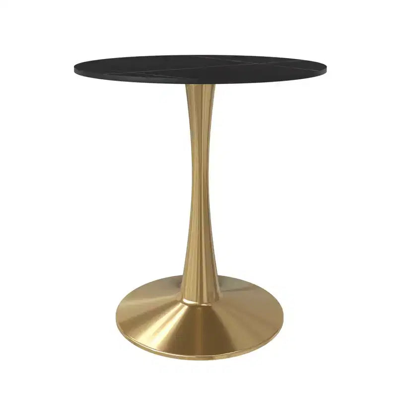 Table à manger ronde LeisureMod Bristol 24 - Plateau en pierre frittée et base en piédestal en acier doré robuste pour la cuisine et les petits espaces