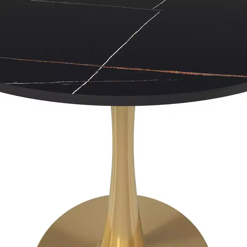 Table à manger ronde LeisureMod Bristol 24 - Plateau en pierre frittée et base en piédestal en acier doré robuste pour la cuisine et les petits espaces