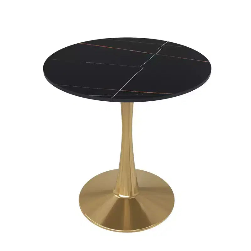 LeisureMod Bristol 24 Round Dining Table  Sintered Stone Top Accent Caf Table & Sturdy Steel Gold Pedestal Base for Kitchen and Small Spaces