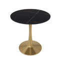 LeisureMod Bristol 24 Round Dining Table  Sintered Stone Top Accent Caf Table & Sturdy Steel Gold Pedestal Base for Kitchen and Small Spaces