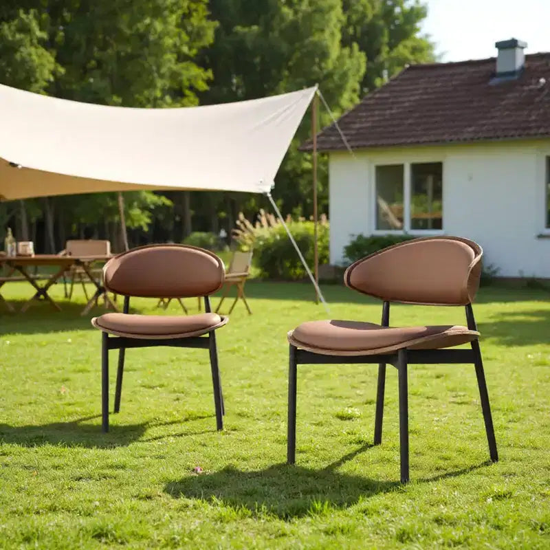 Luck Live Chaises de Salle à Manger Modernes Lot de 2 Chaises d'Extérieur / Chaises sans Accoudoirs Marron & Structure Métallique