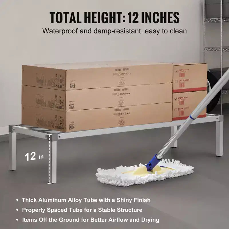 VEVOR Rack de dunnage en aluminium, 60 x 20 Commercial Food Floor Rack, 12 po du sol, 1000 lbs Capacité Rack de stockage en aluminium entièrement soudé