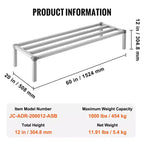 VEVOR Rack de dunnage en aluminium, 60 x 20 Commercial Food Floor Rack, 12 po du sol, 1000 lbs Capacité Rack de stockage en aluminium entièrement soudé