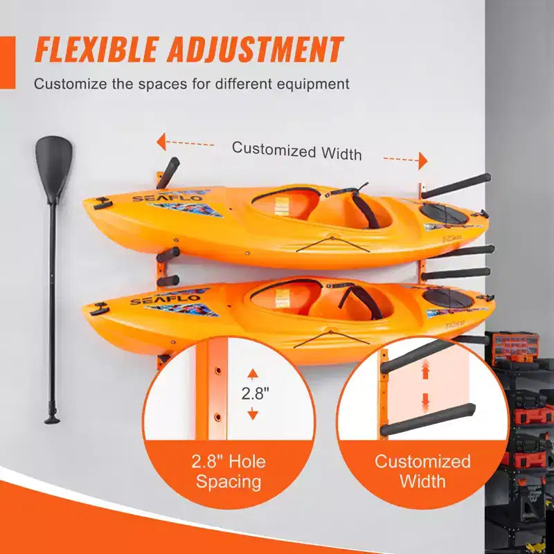 Porte-kayaks muraux VEVOR, supports muraux pour 4 kayaks, canoës et planches à pagaie, crochets de rangement pour kayak avec bras rembourrés réglables
