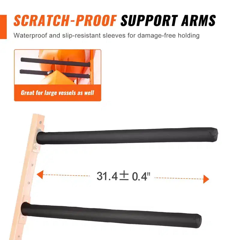 Porte-kayaks muraux VEVOR, supports muraux pour 4 kayaks, canoës et planches à pagaie, crochets de rangement pour kayak avec bras rembourrés réglables