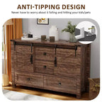 Commode de ferme SinCiDo 48 avec 4 tiroirs et 2 portes de grange, commode et meuble TV rustique avec étagère réglable pour le salon