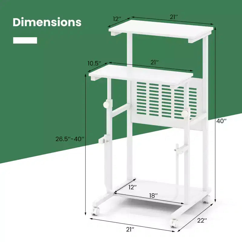 Costway Bureau réglable avec repose-pieds, panneau en maille, roulettes verrouillables, pour maison et bureau