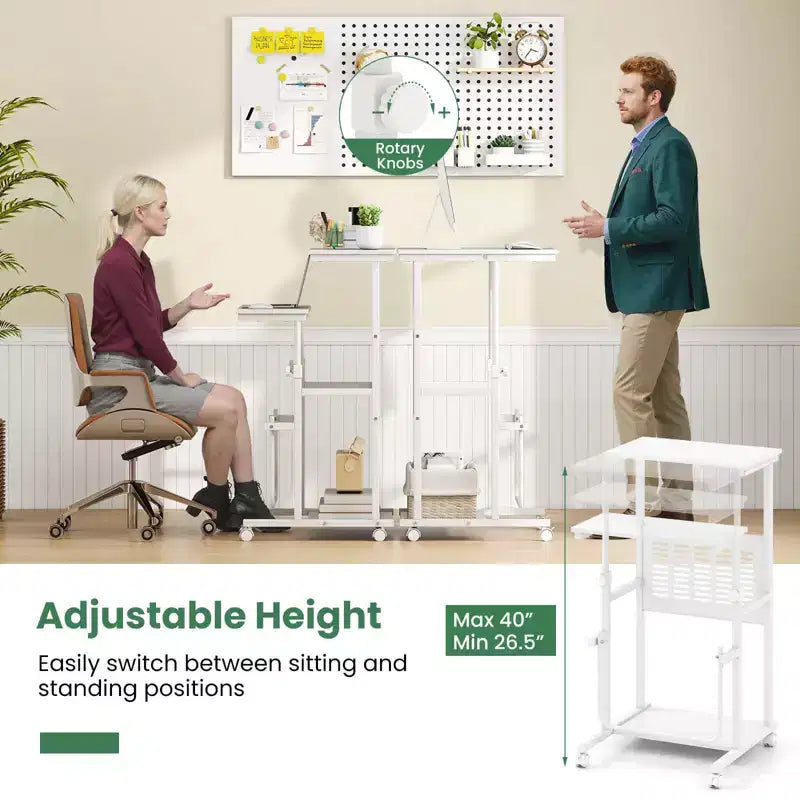 Costway Bureau réglable avec repose-pieds, panneau en maille, roulettes verrouillables, pour maison et bureau