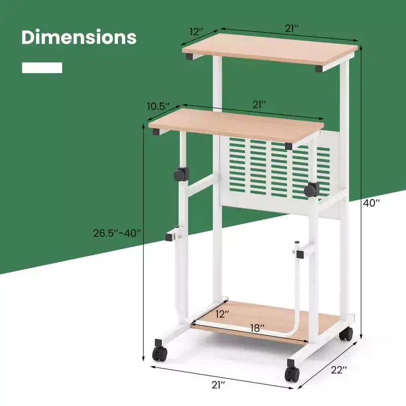 Costway Bureau réglable avec repose-pieds, panneau en maille, roulettes verrouillables, pour maison et bureau