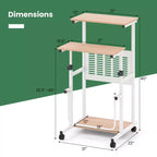 Costway Bureau réglable avec repose-pieds, panneau en maille, roulettes verrouillables, pour maison et bureau