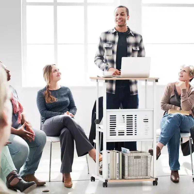 Costway Bureau réglable avec repose-pieds, panneau en maille, roulettes verrouillables, pour maison et bureau