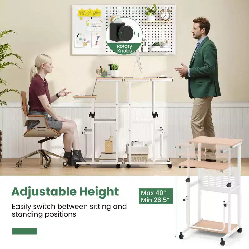 Costway Bureau réglable avec repose-pieds, panneau en maille, roulettes verrouillables, pour maison et bureau