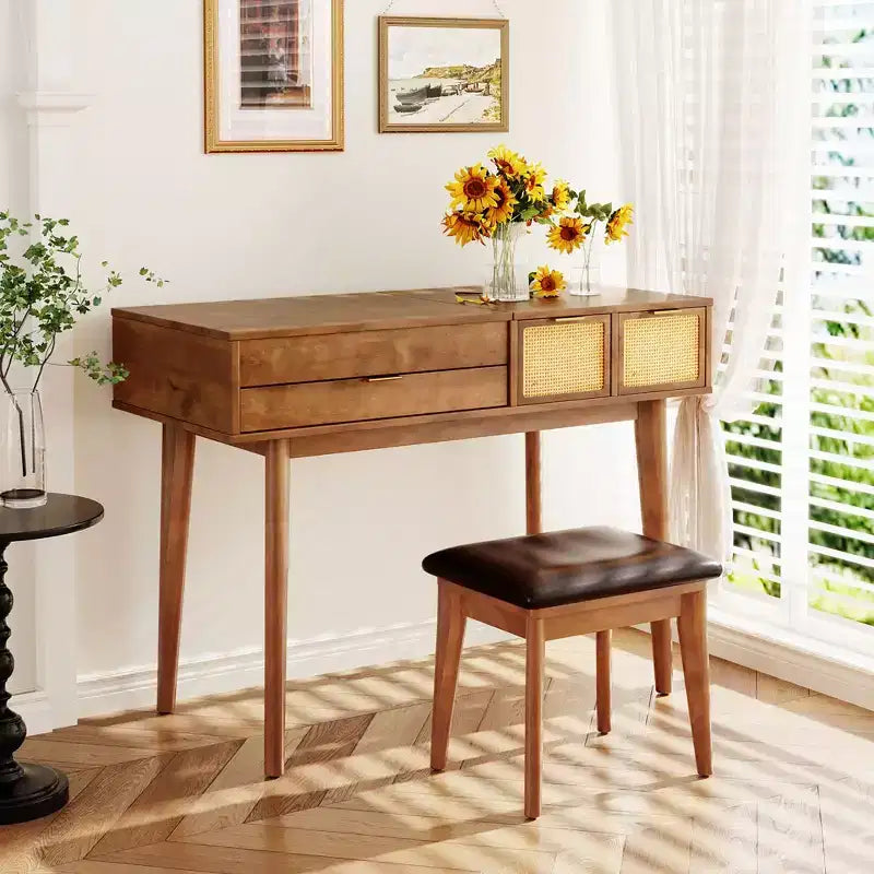Étagère murale Okak avec tiroir, coiffeuse flottante peu encombrante pour salle de bain/chambre à coucher, installation facile avec supports dissimulés
