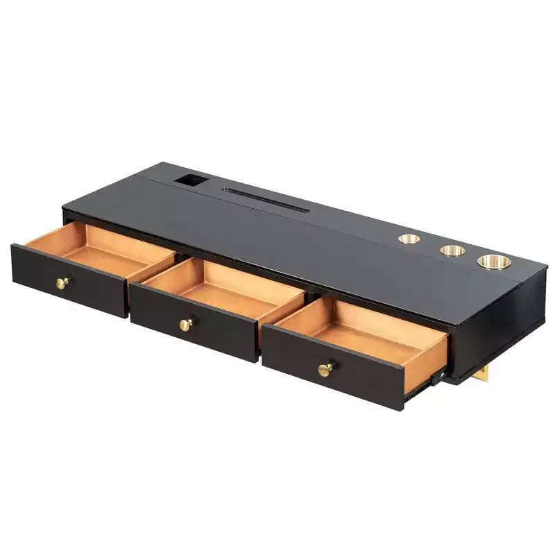 Étagère murale Okak avec tiroir, coiffeuse flottante peu encombrante pour salle de bain/chambre à coucher, installation facile avec supports dissimulés