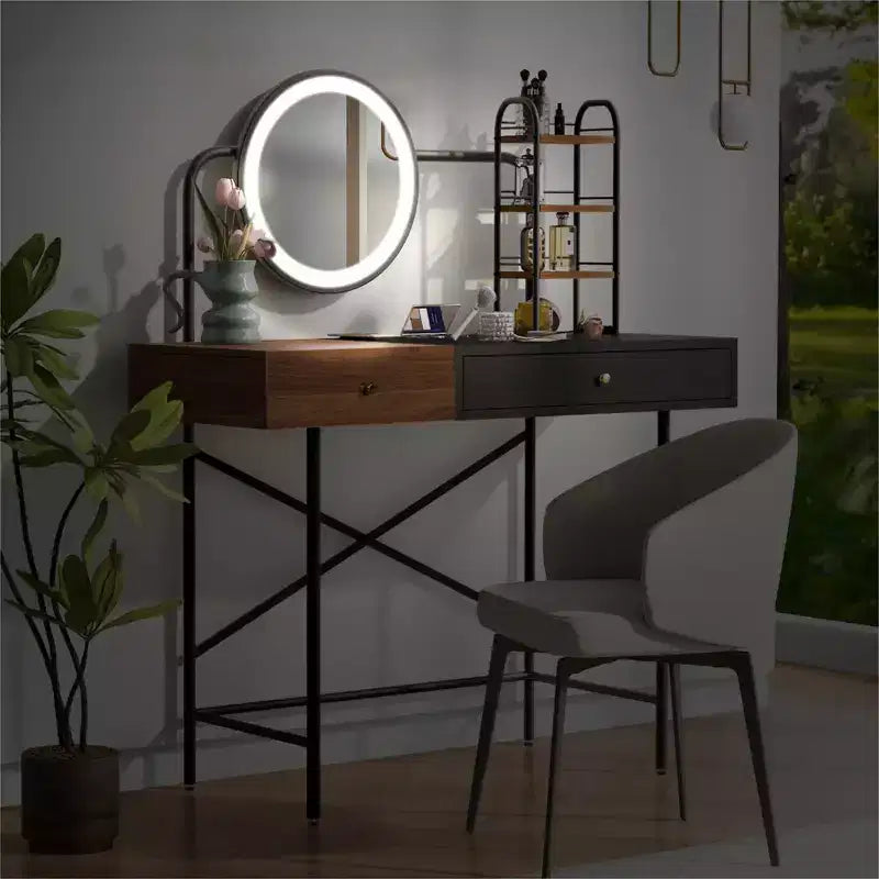 Étagère murale Okak avec tiroir, coiffeuse flottante peu encombrante pour salle de bain/chambre à coucher, installation facile avec supports dissimulés