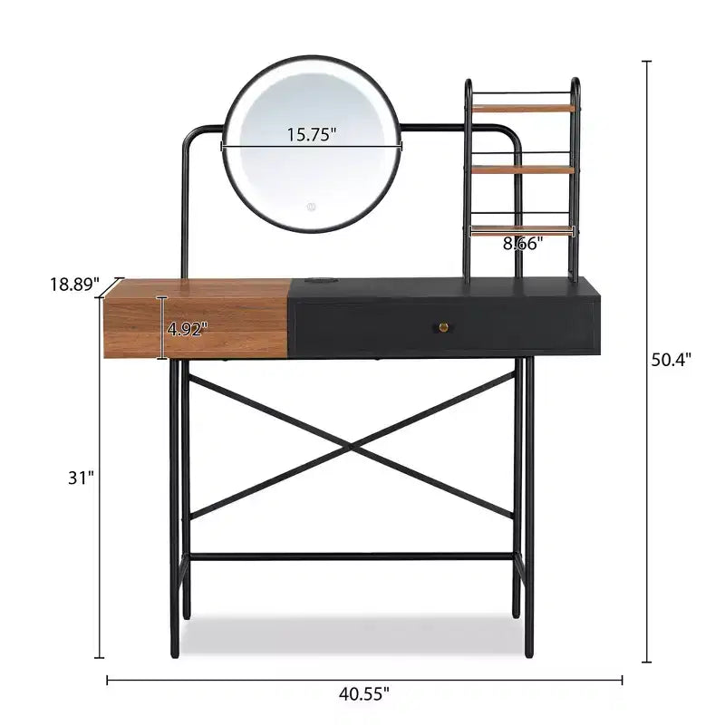 Étagère murale Okak avec tiroir, coiffeuse flottante peu encombrante pour salle de bain/chambre à coucher, installation facile avec supports dissimulés