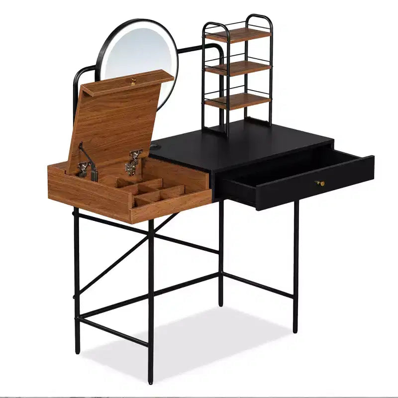 Étagère murale Okak avec tiroir, coiffeuse flottante peu encombrante pour salle de bain/chambre à coucher, installation facile avec supports dissimulés