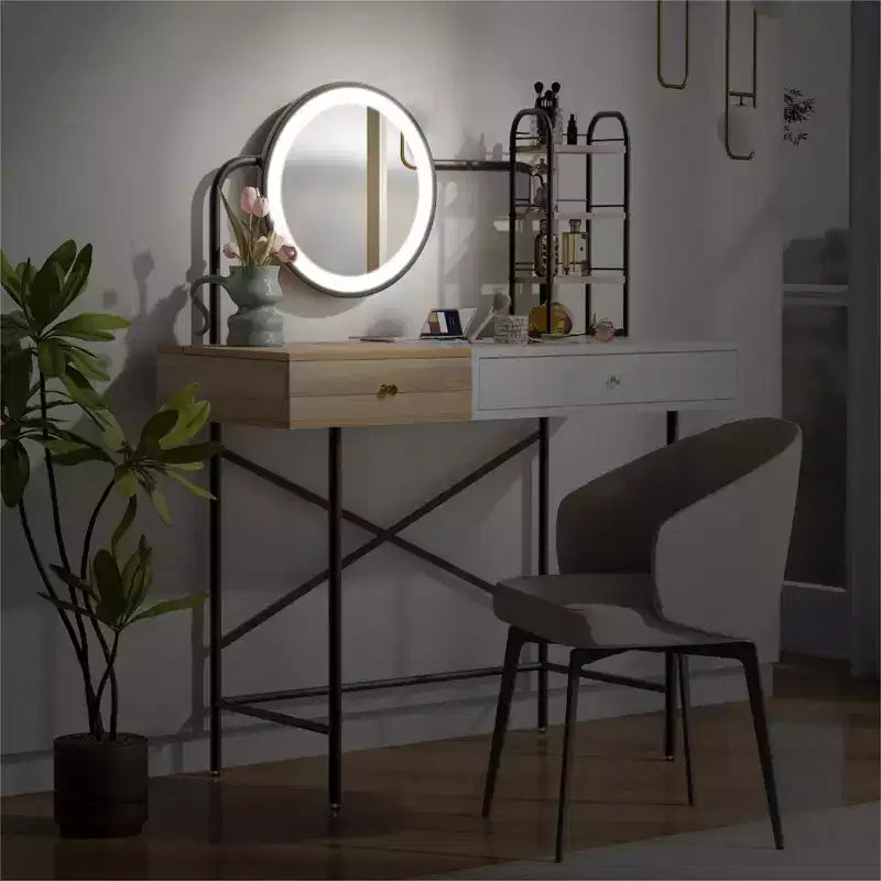 Étagère murale Okak avec tiroir, coiffeuse flottante peu encombrante pour salle de bain/chambre à coucher, installation facile avec supports dissimulés