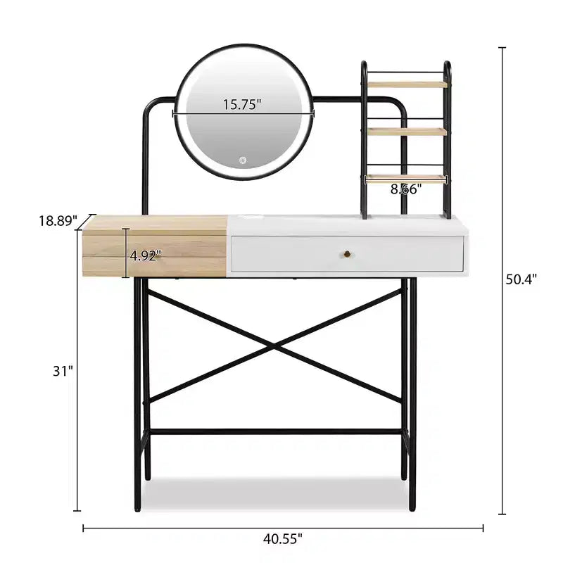 Étagère murale Okak avec tiroir, coiffeuse flottante peu encombrante pour salle de bain/chambre à coucher, installation facile avec supports dissimulés