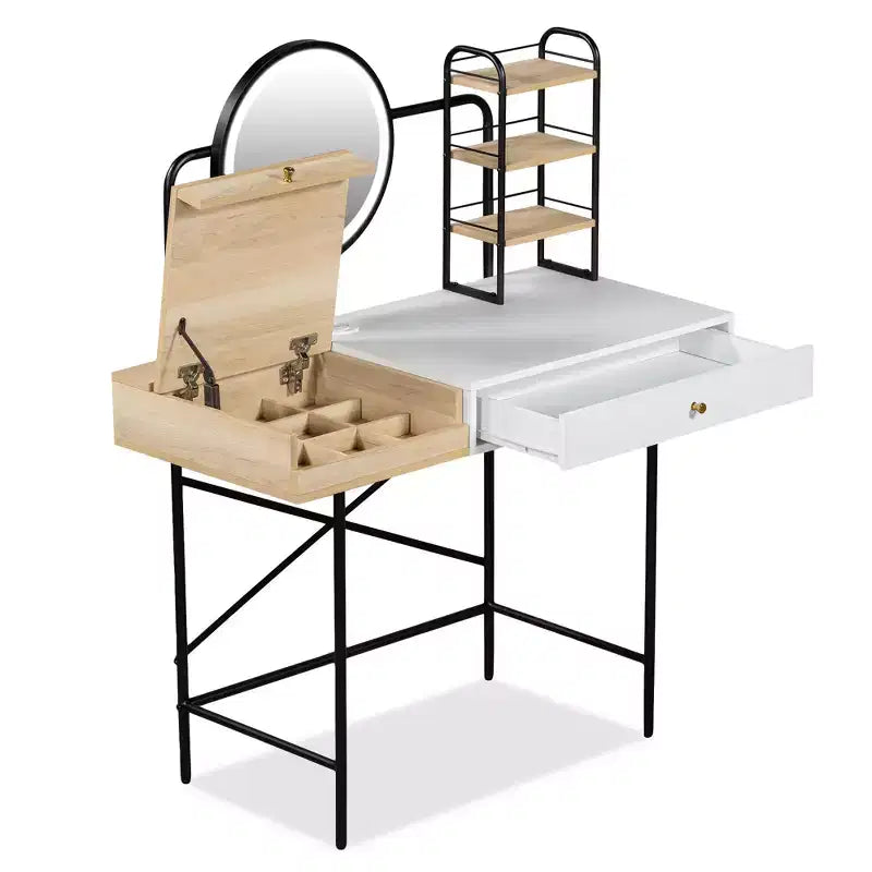 Étagère murale Okak avec tiroir, coiffeuse flottante peu encombrante pour salle de bain/chambre à coucher, installation facile avec supports dissimulés