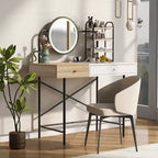 Étagère murale Okak avec tiroir, coiffeuse flottante peu encombrante pour salle de bain/chambre à coucher, installation facile avec supports dissimulés