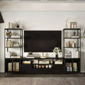 Famapy Contemporary Black TV Consoles Entertainment Center with Famapy Shelving & Drawers - Chic Storage Option for Home Media Spaces