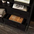 Meuble TV Contemporain Noir Famapy avec Étagères et Tiroirs Famapy - Option de Rangement Chic pour Espaces Multimédias Domestiques